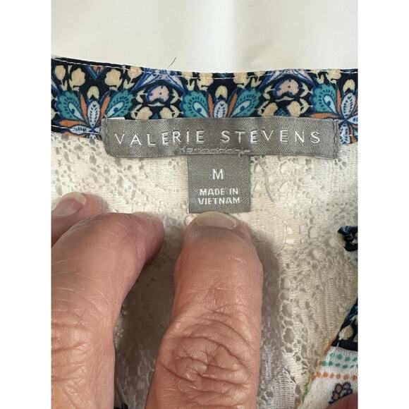 Valerie Stevens Women's colorful peasant bohemian Blouse M Lace Back Tie Front - Picture 9 of 13